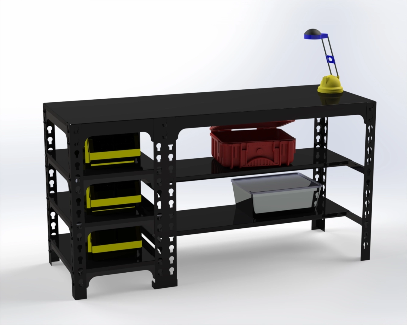 Стол металлический Metalex 750х1600х600 с боковыми полками (чёрный)