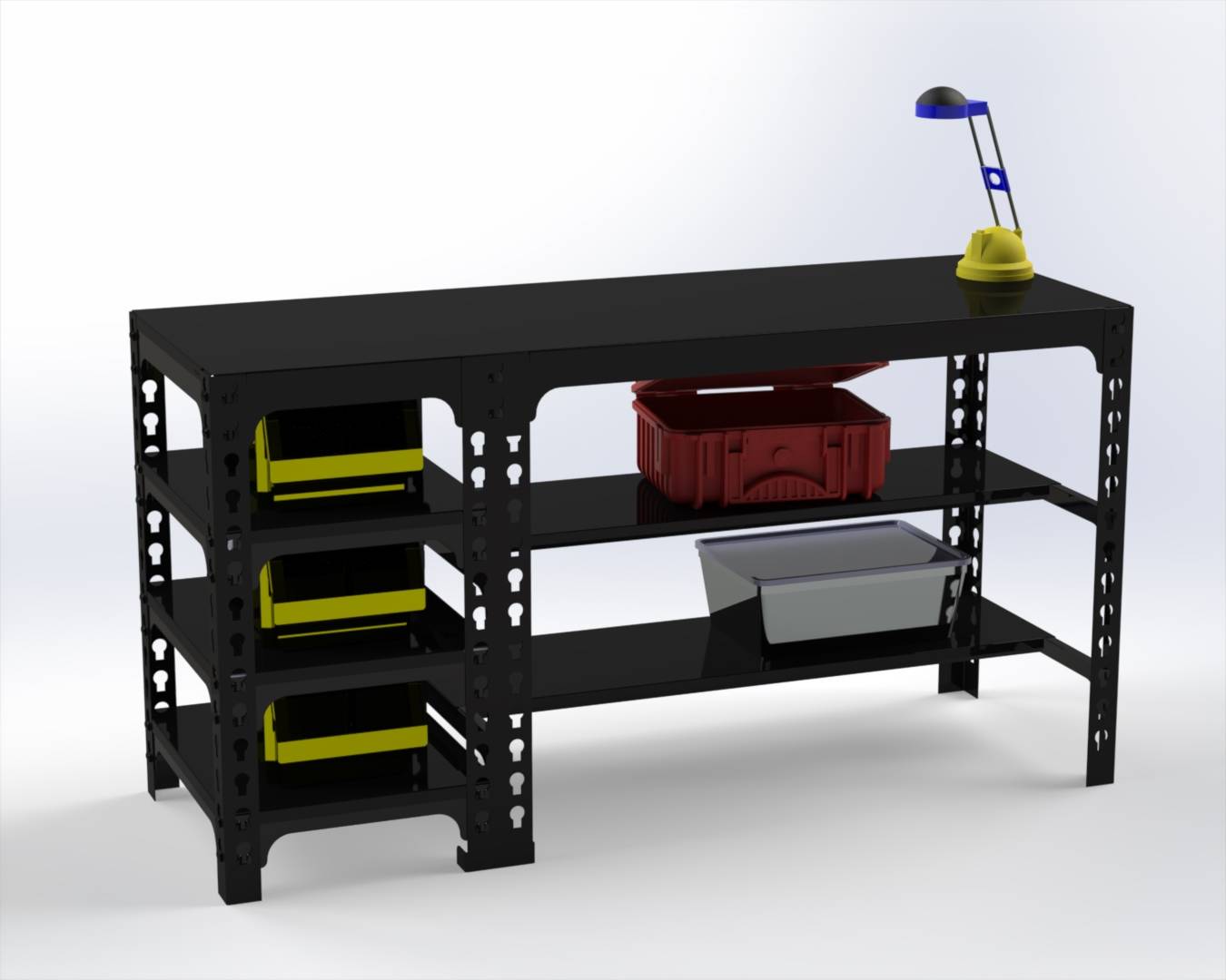 Стол металлический Metalex 750х1600х600 с боковыми полками (чёрный)