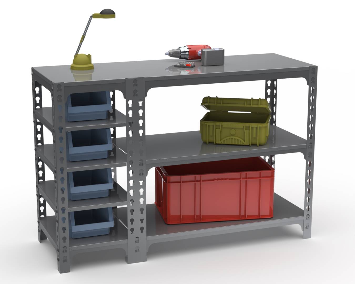 Стол-верстак Metalex 950х1800х600 (с бок. полками) серый